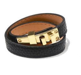 2019 Vintage Multilayer Pu Leather H Bracelets for women Cuff bangles Men gold buckle Wristband Pulseras Hombre Male Accessori5045627