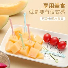 Disposable Flatware 50pcs Cartoon Plastic Fruit Forks Home Kitchen Accessories Party Supplies Toothpicks Sticks