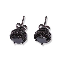 Mens Hip Hop Stud Earrings Jewelry Fashion Black Silver Simulated Diamond Round Earring For Men5938381