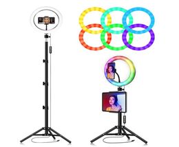 10inch RGB light Colourful Usb Beauty Video Studio Po Circle Lamp Dimmable Selfie Led Ring Light With Tripod Stand flash LED1075822