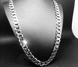 12mm Wide Curb Chain Necklace 18k White Gold Filled Vintage Classic Mens Jewelry Solid Accessories 24 Inches4568850