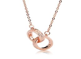 Women Silver Necklace Simple Fashion Style Collarbone Chain 925 Silver Rose Gold Color Circular Ring Pendant Stylish Ladies Access4812426