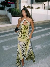 Casual Dresses Nibber Leopard-Print Halter Dress Woman Summer Sexy Backless Chiffon Patchwork Trend Two-Way Wear Irregular-Hem Chic Bodycon