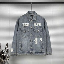 High quality designer clothing 23fw Crosin Towel Embroidered Letter Couple Versatile Street Washed Denim Coat