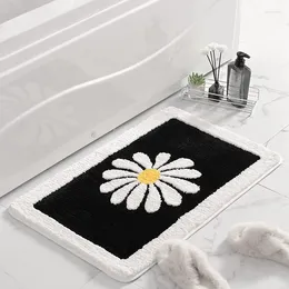 Bath Mats Inyahome Daisy Flower Black Rugs Fluffy Soft Fiber Non Slip Mat Machine Wash Plush Bathroom Rug For