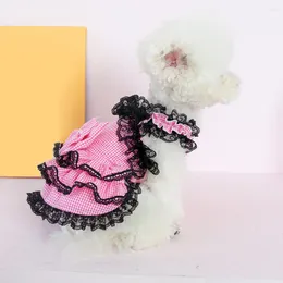 Dog Apparel Princess Costume Elegant Lace Bow Dress For Small Medium Dogs Soft Plaid Fabric Pet Weddings Outdoor