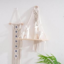 Kitchen Storage Bohemian Woven Tapestry Wood Hangings Rack Macrames Plant Hangers Stand Wall Decorations For Home Decoration