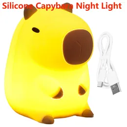 Table Lamps Silicone Capybara Night Light Cute Animal Portable Lamp Bedside Touch Control And Timer Home Bedroom Office Decor