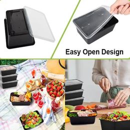 Take Out Containers 50PCS Plastic Disposable Food Black Thermal Insulation With Lid Fridge Storage Boxes