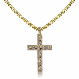 Pendant Necklaces Hip Hop Bling Out Cross Men Necklace CZ Pave Hiphop Rapper Jewelry Gold Silver Color With 24 Inches Cuban Chain