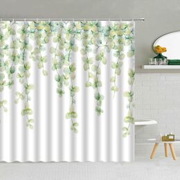 Greenery Shower Curtain, Spring Watercolour Ink Painting Tropical Plants Palm Leaves Butterflies Modern Bathroom Decorative