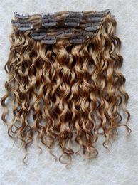 Brazilian Remy Curly Hair Weft Clip In Human Extensions Dark blonde 270# Color 9pcs/set5244184