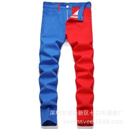 Two Colours Spliced Into Jeans Mens Fashion Casual Trousers and Shorts Red Green Yellow Blue Denim Pants 28-38 240411