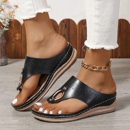 Slippers Women Solid Colour Trendy Sandals Buckle Design Soft Sole Platform Casual Thong Non-slip Summer Wedge Slides