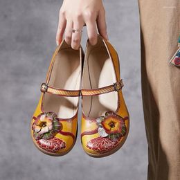 Dress Shoes Johnature Summer 2024 Vintage Flower Wedges Sandals Genuine Leather Handmade Ethnic Style Comfortable Women