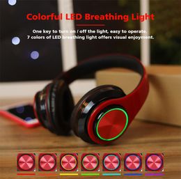 Wireless Bluetooth Headphones Gaming Headset Earphones With Foldable Headband Colorful LED Light Mic Long Time Playing Better Blue6514761