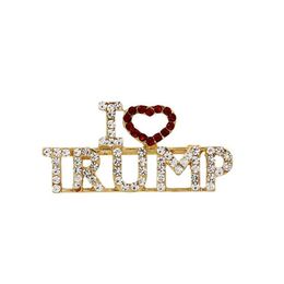 Pins, Brooches Trump Crystal Rhinestones Unique Design Letter Red Heart I Love Words Pin Women Girls Coat Dress Jewelry Drop Delivery Dhjie