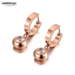 Hoop Earrings JeeMango Office/Career Style Titanium Steel Round CZ Crystal Trendy Rhinestone Jewelry For Women JE20245