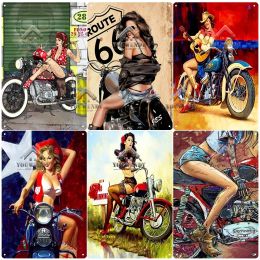 Pin Up Girl Plaque Metal Vintage Tin Sign Plate Wall Decor For Garage Crafts Poster Motorcycle Bar Man Cave Pub Decoration