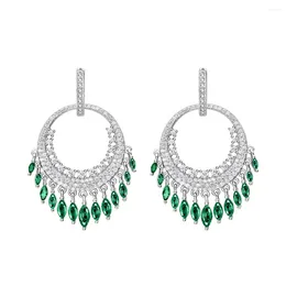 Stud Earrings Fashionable And Versatile Round Tassel Emerald For Women S925 Sterling Silver High Carbon Diamond