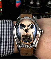 New Bubble Steel Case L39003694 Black Dial Gray Skull Tourbillon Automatic Mens Watch Brown Leather Strap Gents Watches HelloWat7332279