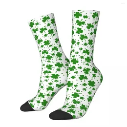 Men's Socks Fashion Lucky Green Clover Shamrock Basketball Irish St Patrick's Day Polyester Crew For Unisex Breathable