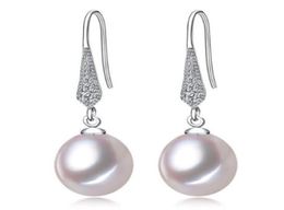 89mm White Pink Purple 100 Natural Freshwater Pearl Drop Earrings 925 Silver Zircon Jewelry for Women7019468