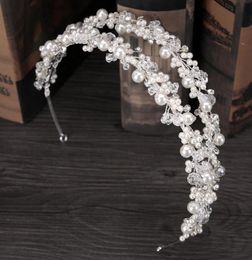 Bridal Crowns Hair Bands korea Bride Crystal Tiara Princess Pearl Crown Wedding Tiaras Headpieces Birthday Party Tiaras Jewelry Ac7052768