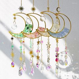 Decorative Figurines Crystal Sun Catcher Moon Star Hanging Wind Chimes Colorful Stone Light Catching Pendant Car Charm Home Room Decoration