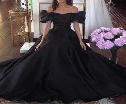 Vintage 1950s039 Black Ball Gown Evening Dresses with Sleeves Off the Shoulder Backless Dubai Arabic Formal Prom Dresses vestid3330544
