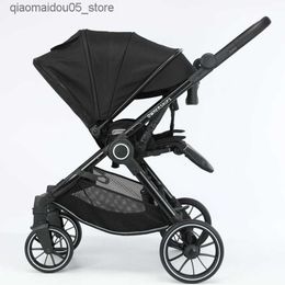 Strollers# Baby stroller with bi-directional folding can sit and lie down super lightweight high landscape newborn baby childrens hand pushed Q240413