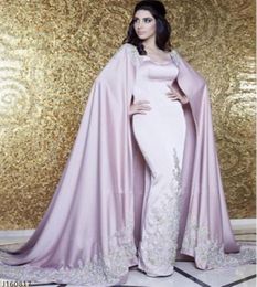 Luxury Dubai Arabic Evening Dresses With Cape Appliques Sparkle Crystal Sequins Celebrity Gowns 2017 New Arrival Special Occasion 5409031