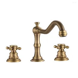 Bathroom Sink Faucets Basin Total Brass Mixer Tap Faucet 3 Pcs Bronze Dual Handle Taps Three Holes