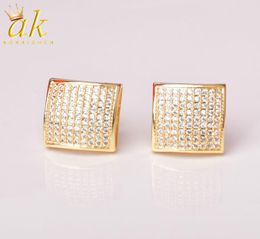 12MM IcedOut Earring for Men Square Stud Spiral Ear Plug Screw Back Hip Hop Jewellery Gold Colour Material Copper CZ Stone6444989