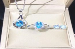 Beautiful Woman Gemstone Necklace Stud Earrings Rings Jewellery Set Natural Topaz Crystal Pendant Necklace Party Wedding Jewelry5016522