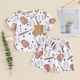 Clothing Sets Baby Boy Summer Outfits Round Neck Short Sleeve Baseball Print Tops Elastic Waist Shorts Infant Toddler 2 Piece Set