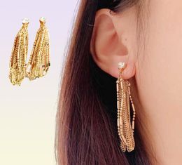 845 Vintage Metal Baroque tassel Rhinestone copper earrings temperament5394600