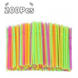 Disposable Cups Straws 200 Pcs Plastic Drinking For Wedding Party Accessories Juice Cocktail Supplies 21cm Flexible Bendable Straw