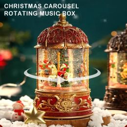 New Carousel Rotating Music Box Merry Go Round Crystal Ball Snowing Miniature Christmas Shop Decors Children Navidad Noel Gift