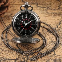 Antique Retro Black Smooth Case Pocket Watch Vine Quartz Analogue Watches Necklace Chain Clock Gifts for Men Women2390561