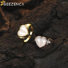 Cluster Rings GEEZENCA 925 Sterling Silver Natural White Mother Of Pearl Heart Shaped Resizable For Women Simple Chic Ring 2024 Gift