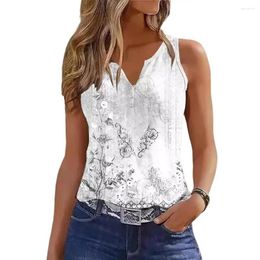 Women's Blouses Women Summer Tank Top Floral Print V-neck For Loose Fit Camisole With Button Neckline Streetwear Vest Tops