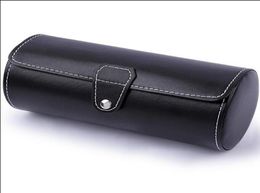 Whole cylindrical black pu leather watch cases travel watch cases8482838