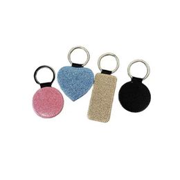 Keychains & Lanyards Glitter Pu Leather Blank Heat Thermal Transfer Sublimation Keychain Bling Phone Charms For Christmas In Round He Dhtvq