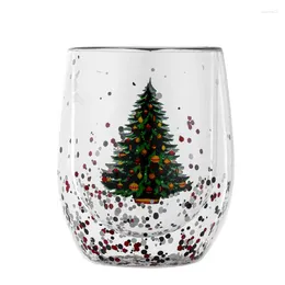 Wine Glasses FAN KAGE 2024 Christmas Tree Cup Heat-resistant Double-layer Flowing Sequins Holiday Gift