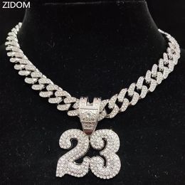 Men Women Hip Hop Number 23 Pendant Necklace Crystal Cuban Chain HipHop Iced Out Bling Necklaces Fashion Charm Jewelry 240403