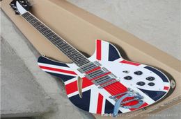 Flag pattern 24 frets electric guitar with white shield mahogany fingerboard vibrato system custom service7703607