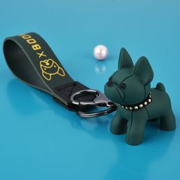Dog leather rope keychain creative cute couple small animal pendant bag keyrings decoration
