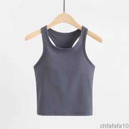 Lu Tank Top Slim Fit Sleeveless Yoga Outfits Shirt Brushed Women Workout Sports with Padded Bra YQXC