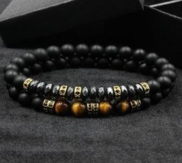 2pcsset Brand Fashion Pave CZ Men Bracelet 8mm Matte Beads with Hematite Bead Diy Charm For Wrist Strap accessories Gift Valentin61854364